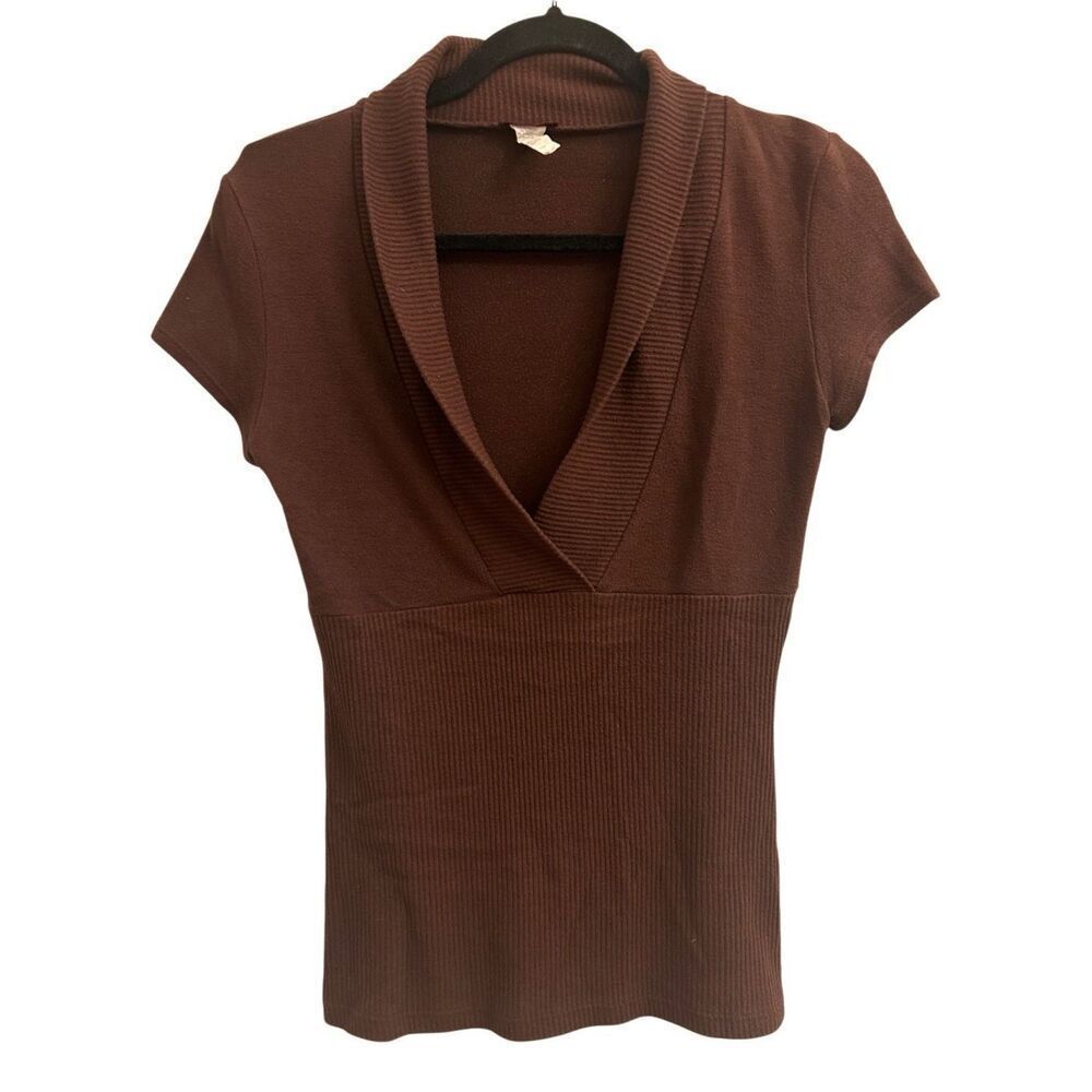 Y2K Candy Rain Wide Ribbed Panel Waist Cap Sleeve Sweater M brown